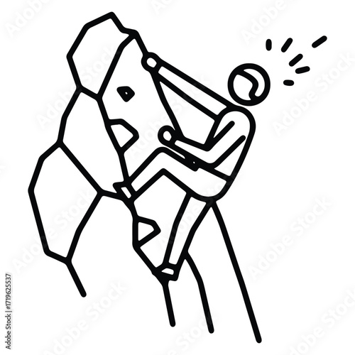 Line art of a person climbing a rock face outdoors challenge