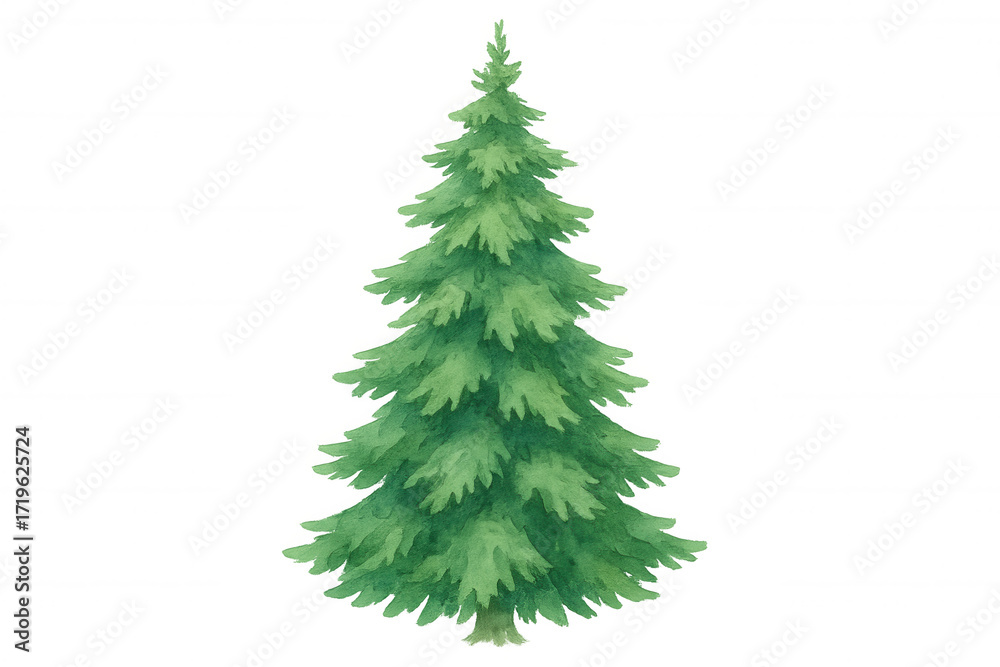Fototapeta premium Green watercolor fir tree representing winter, christmas, and natural forest themes on transparent background