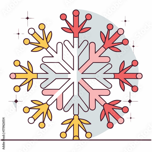 Colorful snowflake design with intricate patterns and vibrant hues