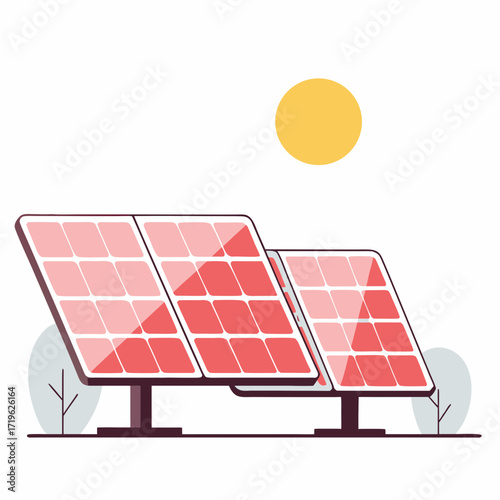 Solar panels generating clean energy in a sunny outdoor setting with trees nearby in a clear blue sky