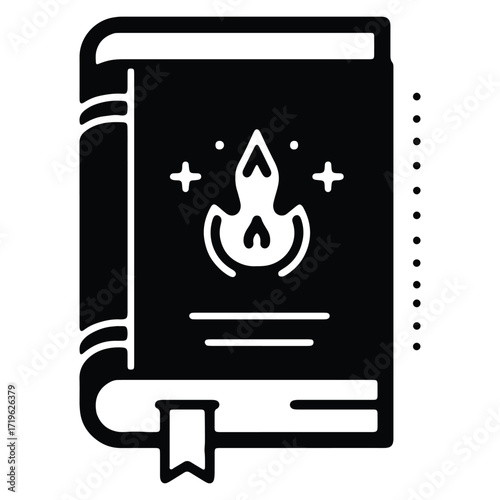 Mystical Book Icon With Flame Symbol and Magical Atmosphere
