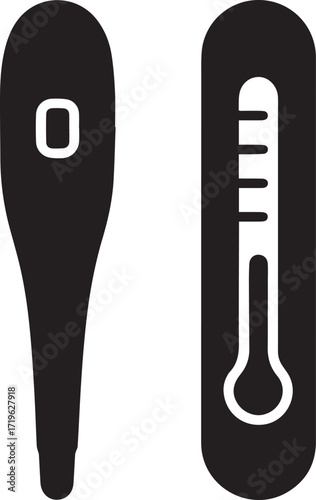 Black digital thermometer with display medical health silhouette vector, black and white silhouette vector illustration