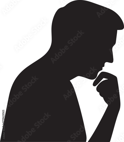 Man thinking profile silhouette male vector, black and white silhouette vector illustration