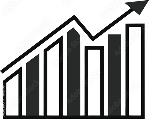 data analysis graph silhouette vector, bar chart rising statistics design
