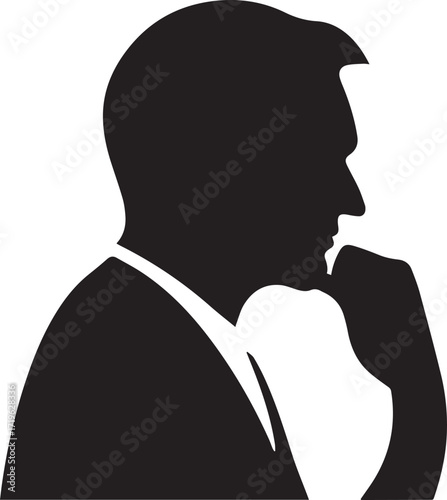 Man thinking profile silhouette male vector, black and white silhouette vector illustration