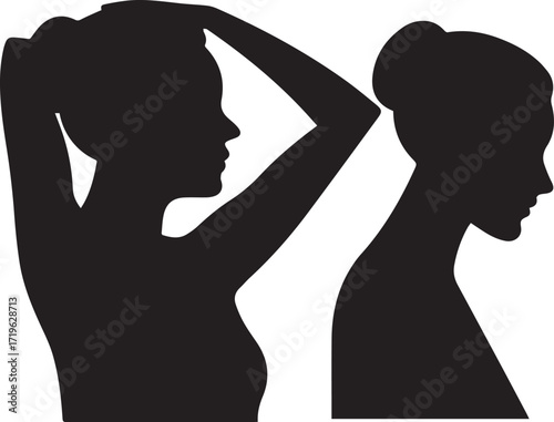 Woman thinking profile silhouette female vector, black and white silhouette vector illustration