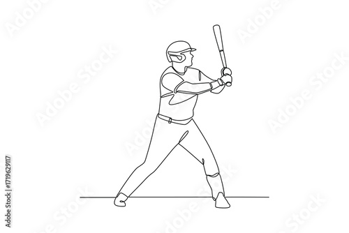 Continues line of baseball player preparing to bat, Single line drawing vector graphic design illustration