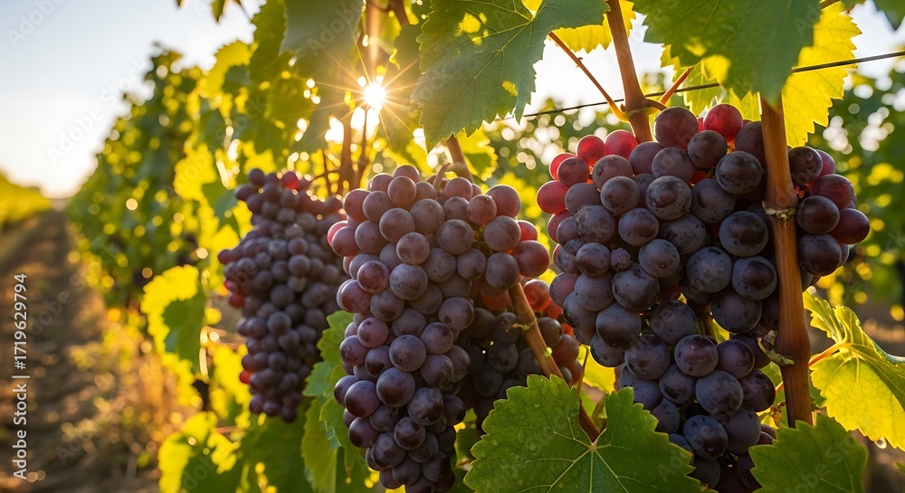 Naklejka premium Ripe Grapes on Vines in Sunlight.