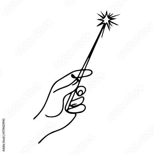 Hand Holding a Magic Wand Line Art