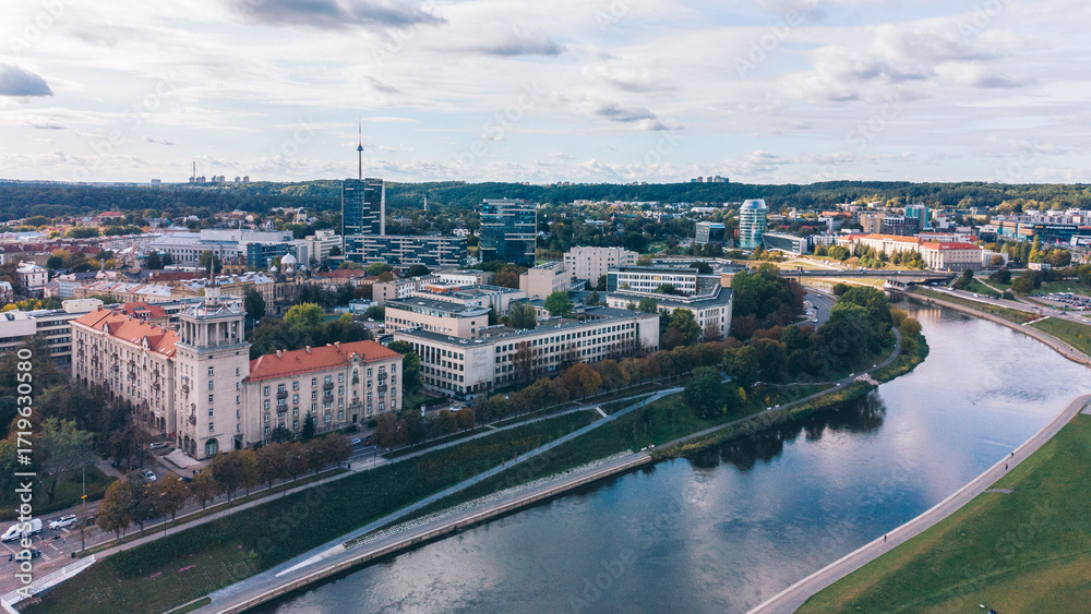 Obraz premium Aerial View of Vilnius City Center and Neris River, Lithuania