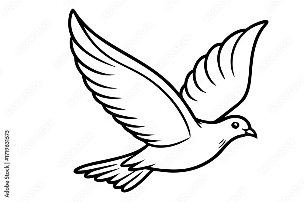 Obraz premium Elegant line art vector illustration of a dove bird in flight seamless scalable eps graphics