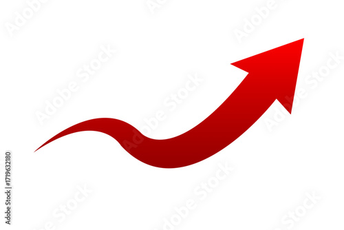 Simple, red, curved arrow pointing to the up on a PNG background. Direction symbol