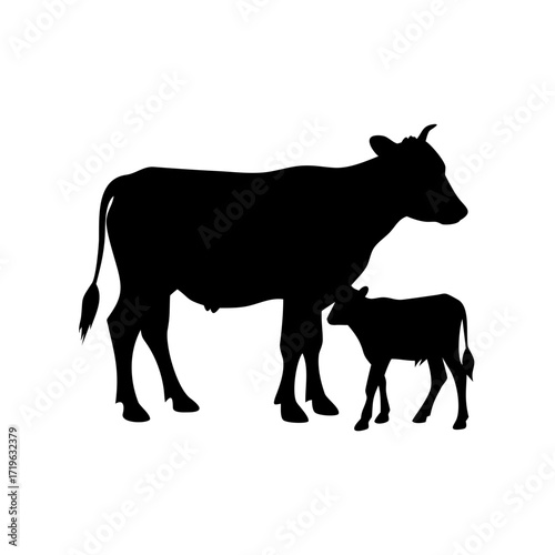 Silhouette of a mother cow and calf vector illustration scalable farm animal art livestock icon graphic