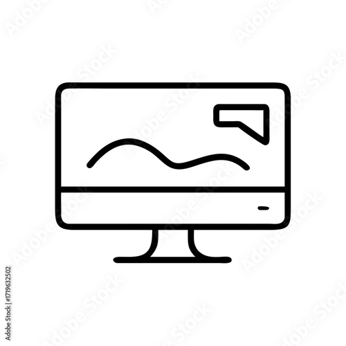 Continuous line drawing of a computer monitor displaying graphics concept of icon  