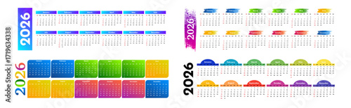 Set of calendars for 2026 isolated on a white background