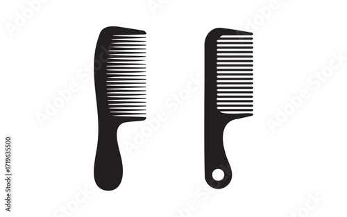 Two black hair combs silhouetted against a white background