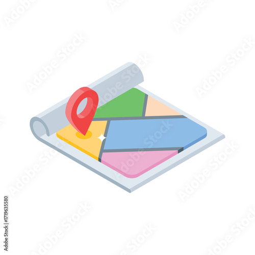 Sleek isometric icon for folded direction map preview