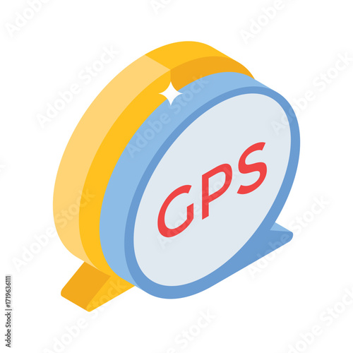 Trendy isometric icon showing GPS-based message alert