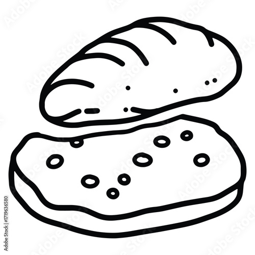 Simple outline drawing of halved roll for sandwiches or burgers