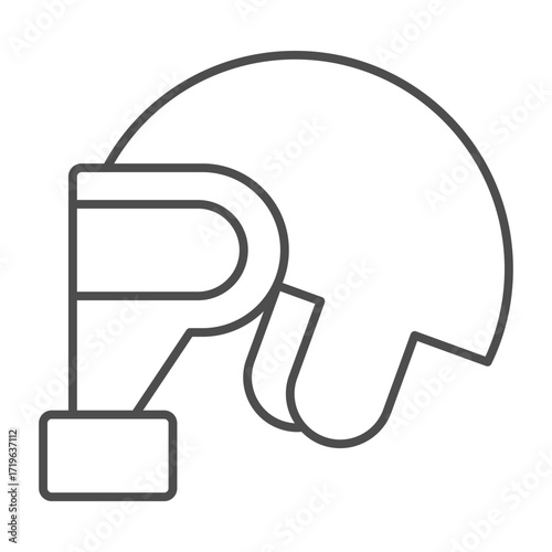 Head mask with filter thin line icon, hazard workwear concept. Vector graphics. Helmet with goggles and gas filter, safety sign on white background, outline style icon for mobile or web design.
