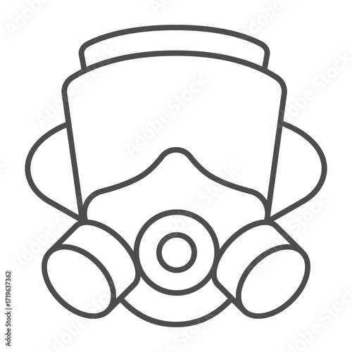 Modern gas mask with air filters thin line icon, hazard workwear concept. Vector graphics. Military mask with filters, safety sign on white background, outline style icon of mobile or web design.