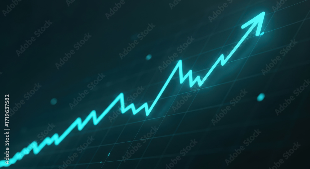 Fototapeta premium Illuminating Growth A Dynamic Chart Displaying Upward Trends and Market Momentum with a Neon Glow on a Dark Background, Signifying Financial Success and Investment Opportunities