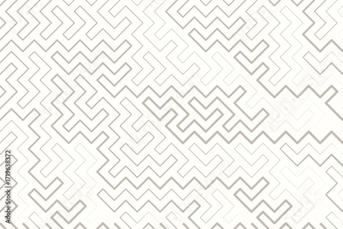 Geometric Maze Pattern, neutral light tones, vector print illustration, broken dashed lines with different outline thickness