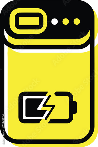 Yellow portable power bank with charging icon
