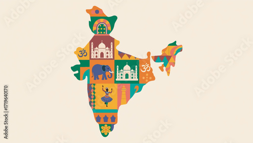 Illustration Of A Map Of India Formed From Various Cultural Icons Vector Design Template
