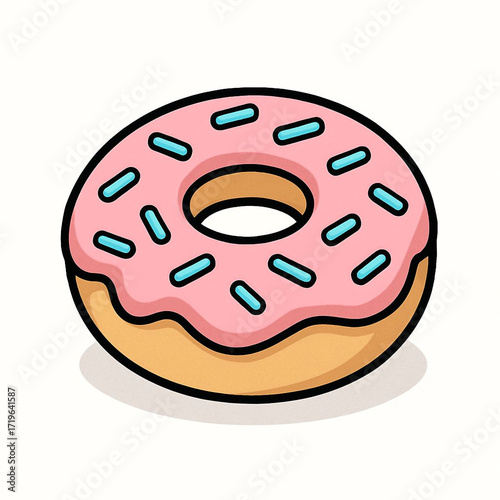 Pink frosted donut with chocolate sprinkles isolated on white background