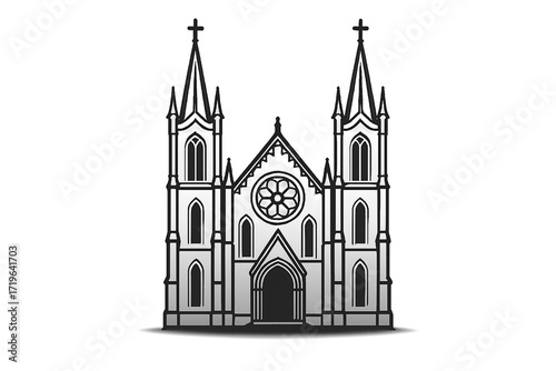 Ornate gothic cathedral facade with twin spires and rose window