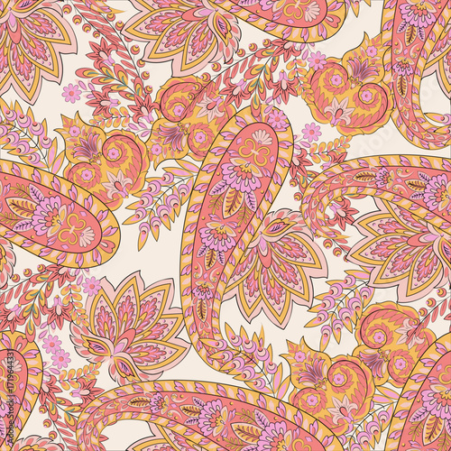 Madhubani, Kalamkari, Chinz, and Kani seamless pattern. Shirting fabric, Ajrakh and Ikat styles. Patola backdrop. Vector Floral allover design