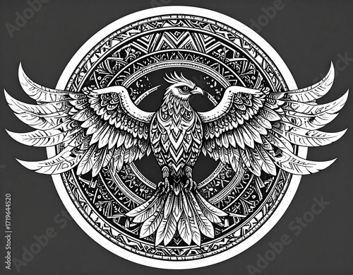 Intricate eagle design within a circular pattern