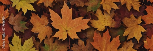 Autumn Maple Leaves in Warm Colors Displayed in Horizontal Layout