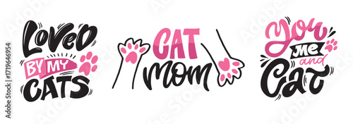 Trendy hand drawn doodle lettering quote about cat. Lettering for t-shirt design, mug print, bag print, clothes fashion. 100% hand drawn vector image.