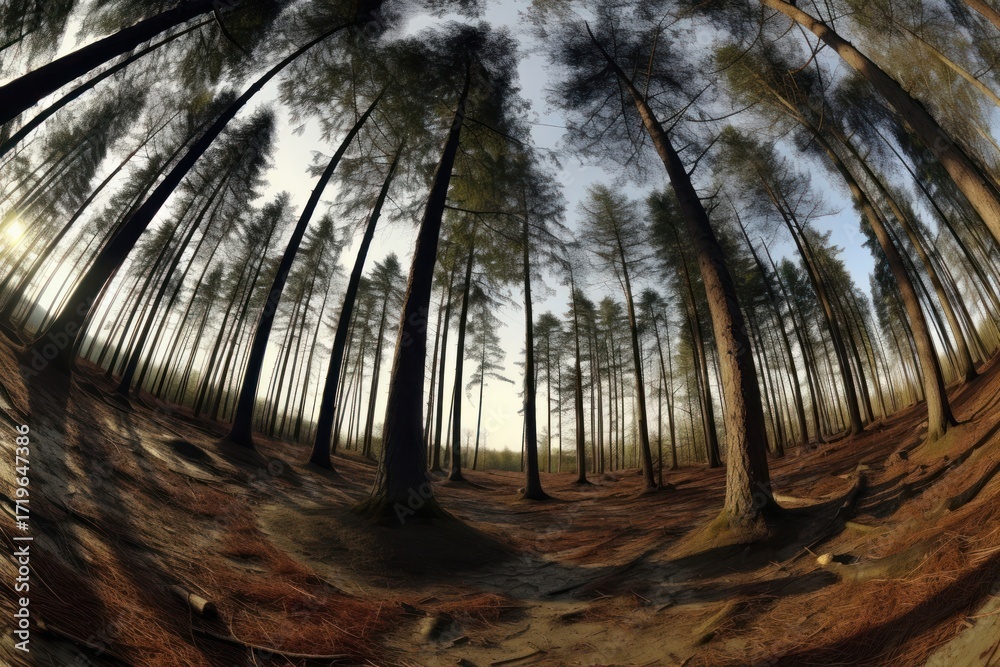 Naklejka premium Dry ever green forest landscape panoramic outdoors.