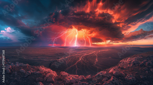 Lightning bolt in the dark sky, night image