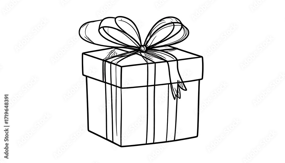 Obraz premium Simple black and white gift box with a ribbon