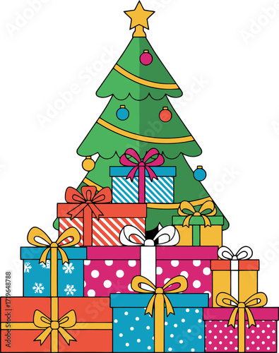 Festive stacked presents vector illustration for christmas holiday season
