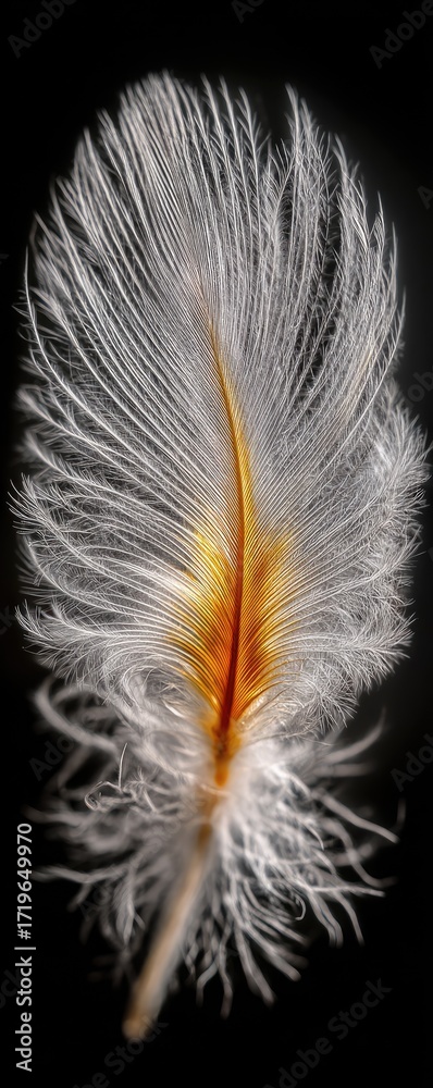 Obraz premium Close-up of a delicate white feather with a warm-toned shaft