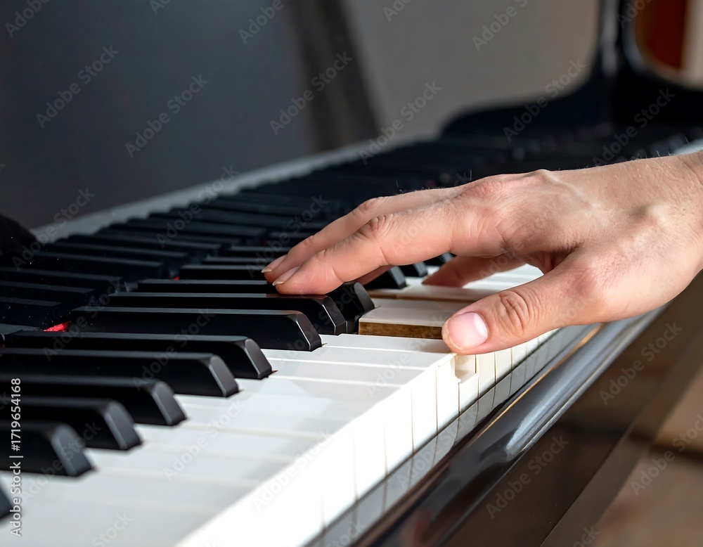 Obraz premium Close-up of a hand playing piano keys
