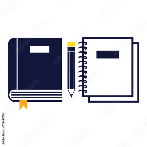 Open book and notebook with pencil