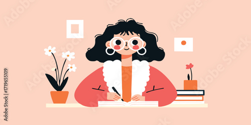 A creative artist diligently at work, meticulously putting pen to paper, illuminated by the warm hues of artistic inspiration.