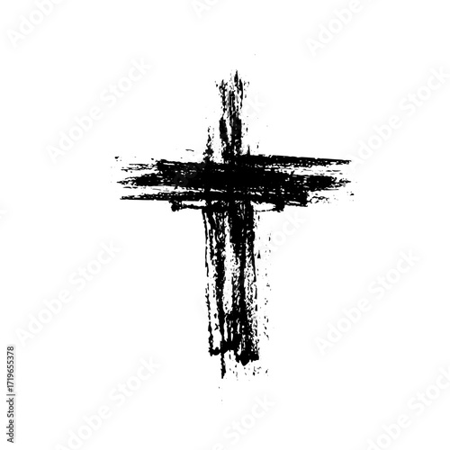Christian cross vector. Black blotted cross. hand drawn. Not AI, Vector.