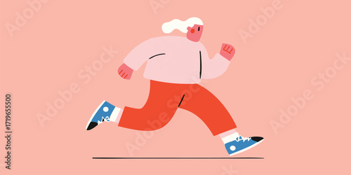 A dynamic illustration captures the essence of running, depicting a person in full stride against a soft pink backdrop. The image is a celebration of motion and movement, suggesting health and energy.
