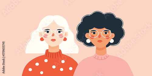 Two stylish and fashionable women stand side-by-side, embodying friendship and unity. Capturing the essence of connection and solidarity.