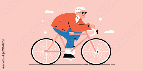An active senior cyclist on a sunny day, radiating happiness and promoting a healthy lifestyle.