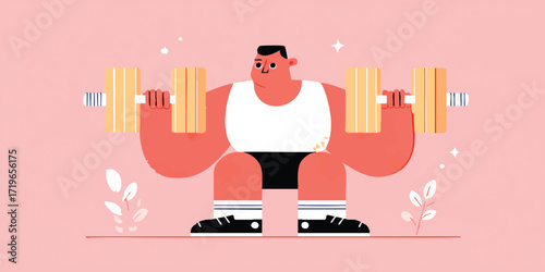 An illustrated depiction of a muscular figure undergoing a strenuous exercise, showcasing strength and determination.
