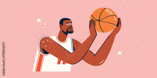 A strong basketball player with a determined look preparing to throw the ball, showing the grit of the game.