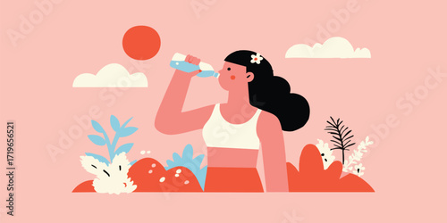 A woman pauses, enjoying a ...